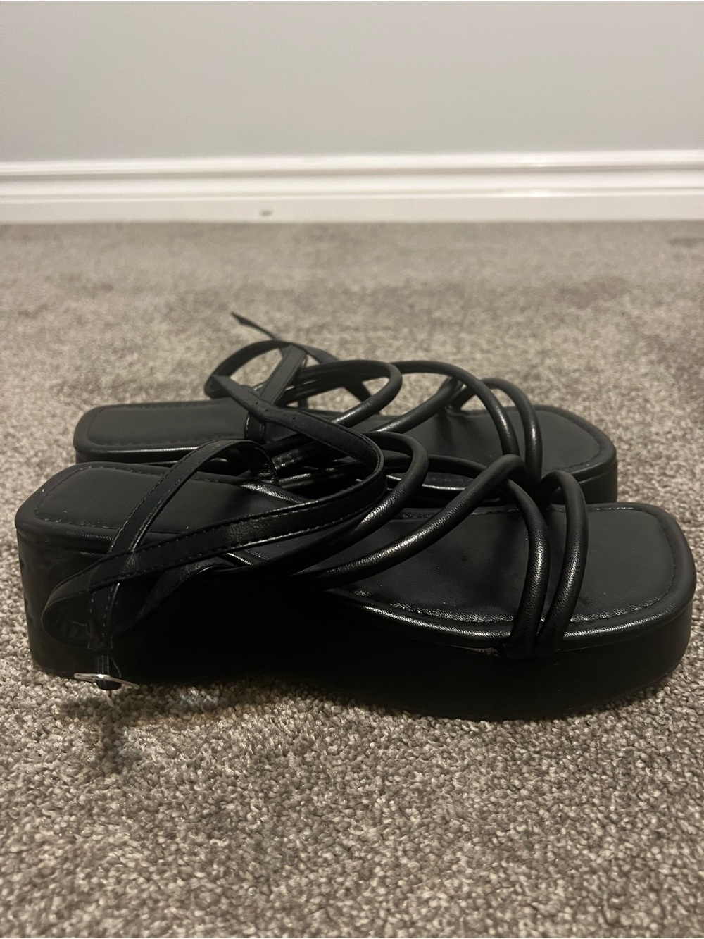 Black Y2K Strappy Platform Wedge Sandals - Picture 2 of 5